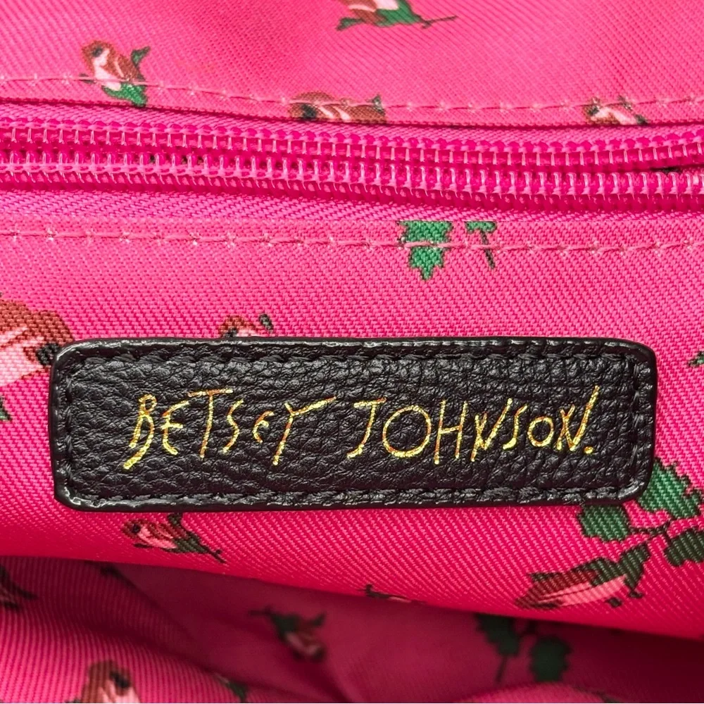 Betsey Johnson Black & White Stripe Red Sequin Glitter Bow Snap Close Tote Purse - Picture 9 of 13